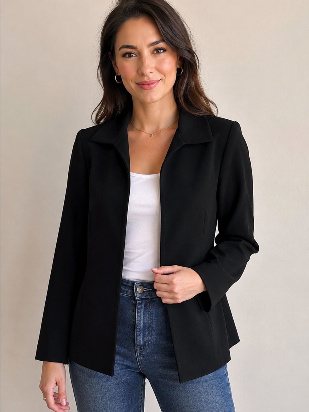 August Max Black Open Front Blazer Jacket – Women’s